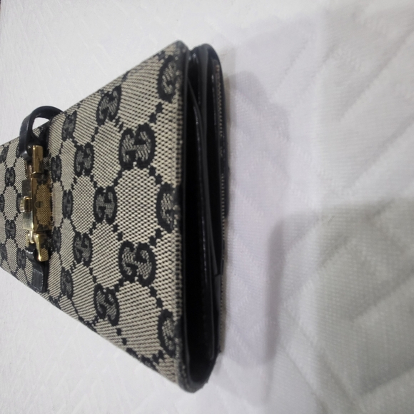 GUCCI Jackie GG Canvas Leather Bi-fold Long Wallet Black Italy - Picture 3 of 10